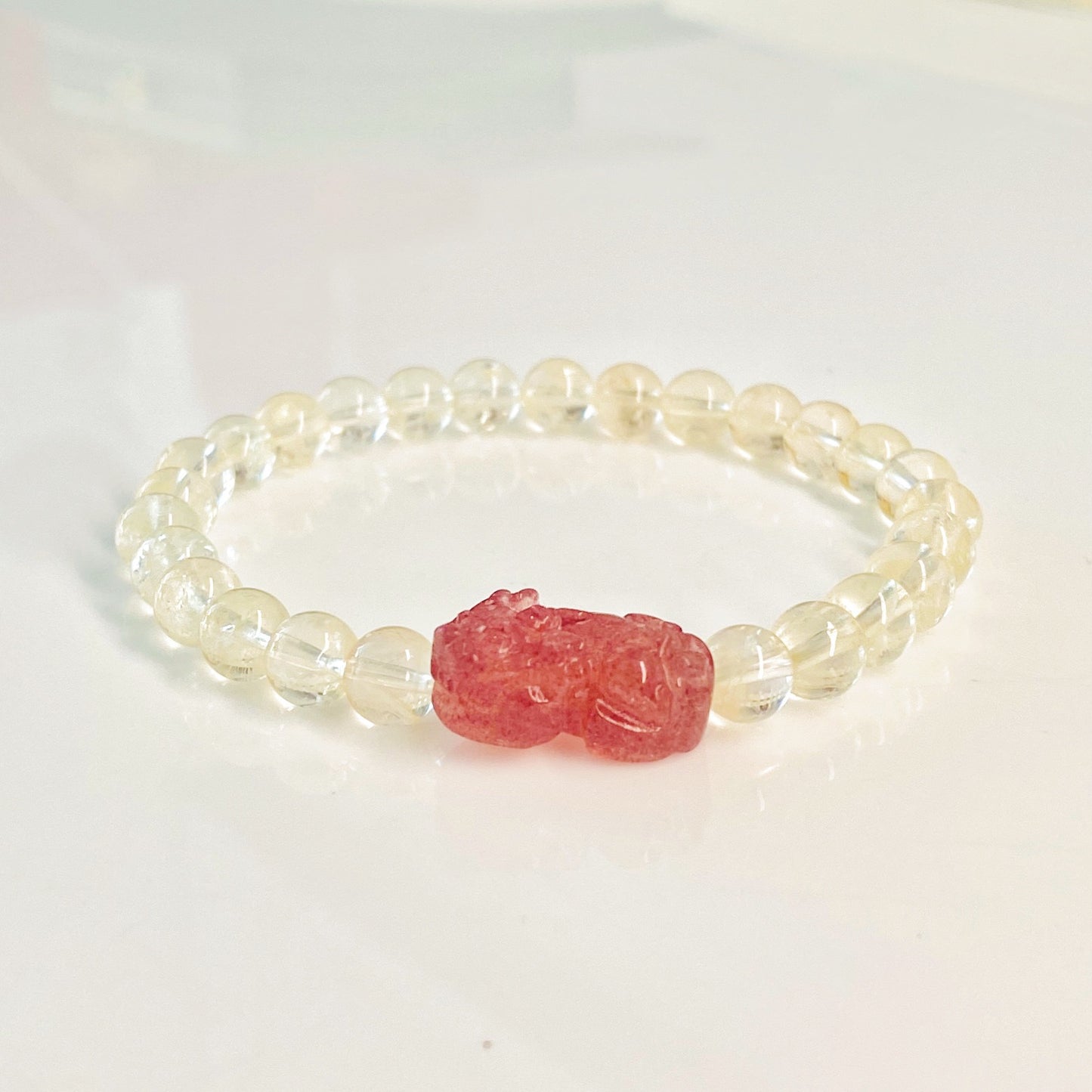 Fortune Guardian Bracelet｜Citrine & Strawberry Quartz Pixiu