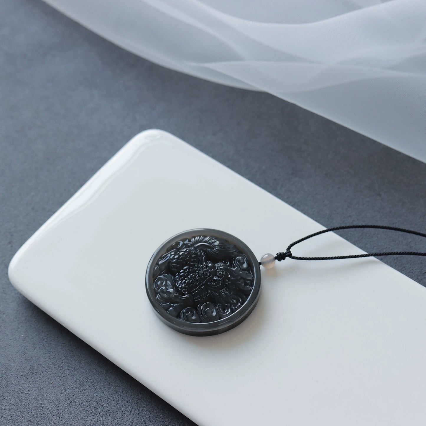 Obsidian Qilin Pendant Necklace