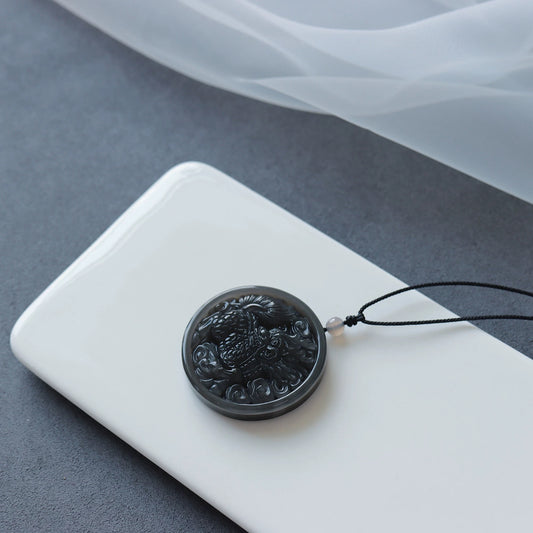 Obsidian Qilin Pendant Necklace