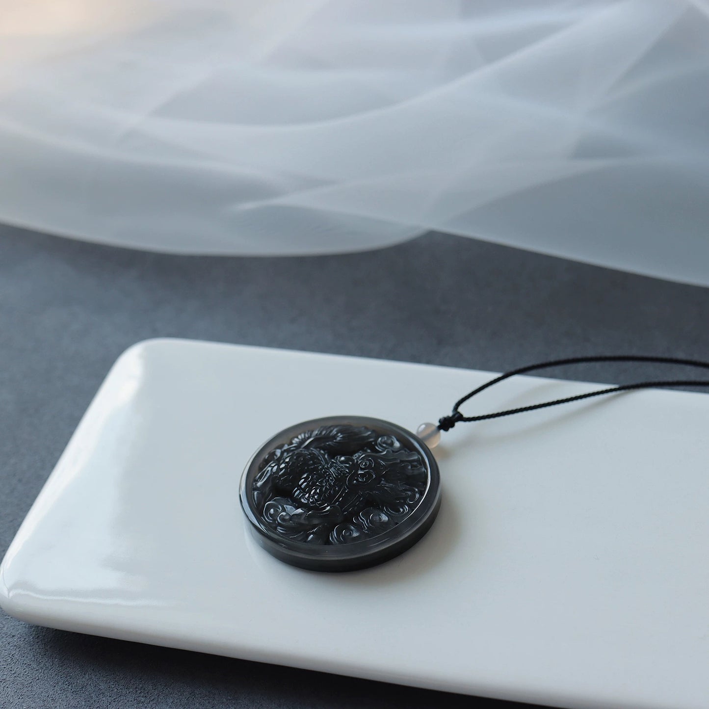 Obsidian Qilin Pendant Necklace