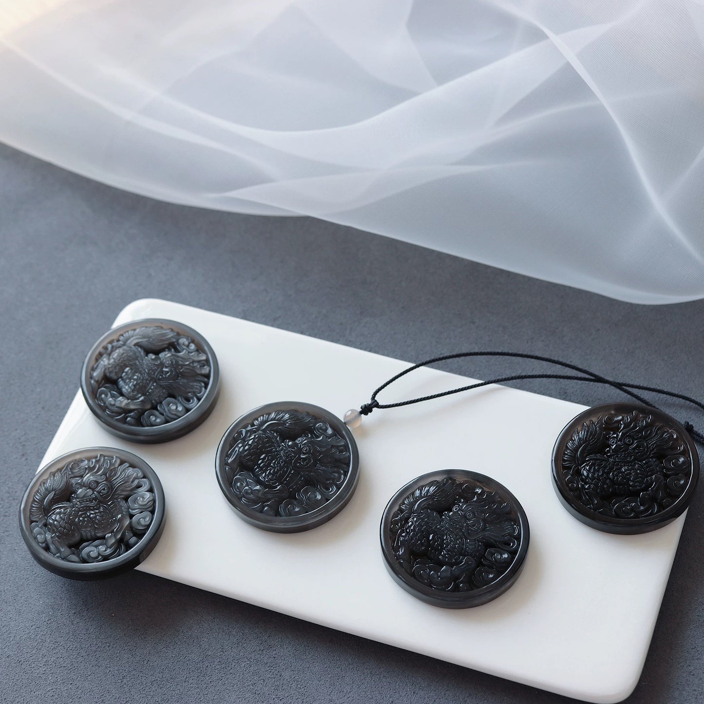 Obsidian Qilin Pendant Necklace